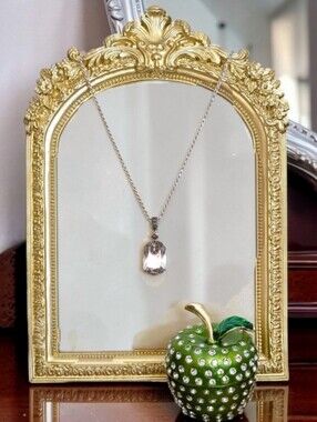 Vintage Glass Pendant W/ Marcasite Accents Necklace W/ Awesome Apple Trinket Box